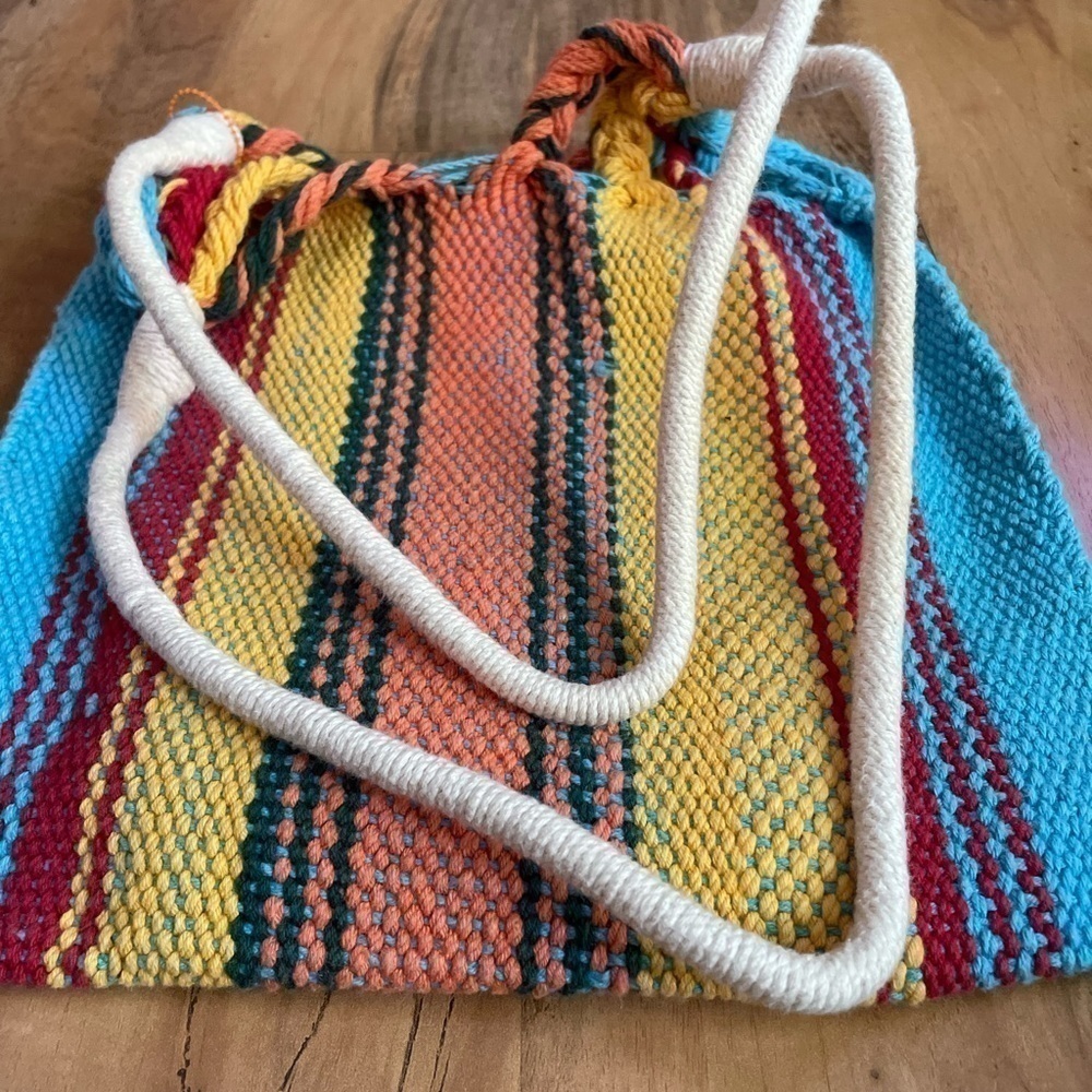 Handwoven Chiapas Loom Cotton Tote Bag Multicolor Festival Summer - Picture 4 of 6
